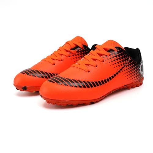 Image of YHLLZY Boys Football Boots Kids Football Shoes Astro Turf Trainers Girls Soccer Athletics Training Shoes Teenager Outdoor Sport Shoes Sneakers Orange 12UK Child
