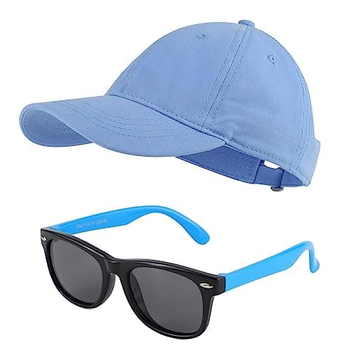 Image of MK MATT KEELY Baseball Cap Sunglasses Set for Boys Girls 3-10 Years Shades Unisex Kids Adjustable Sports Sun Hat Summer Outdoor Accessories,Blue
