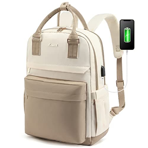 Image of LOVEVOOK Laptop Backpack Womens, 15.6 Inch School Bags for Women Waterproof Computer Rucksack with USB Port for Travel Business College Work, Khaki Beige