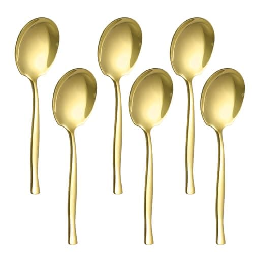 Image of Teyyvn Set of 8 Stainless Steel Buffet Serving Spoon, Large Serving Spoon, Gold
