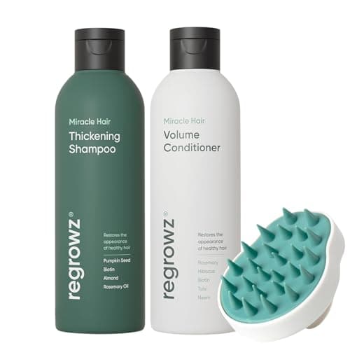 Image of Regrowz Refresh & Balance Kit – Thickening Shampoo & Volumising Conditioner with Scalp Massager – Hair Thickening Treatment for Women & Men – 100% Natural & Sulphate-Free