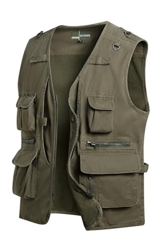 Image of MeiLayM Mens Casual Fishing Vest Multi Pocket Hiking Vest Breathable Mesh Vest Waistcoat Photography Top Cotton Sleeveless Jacket Army Green,S