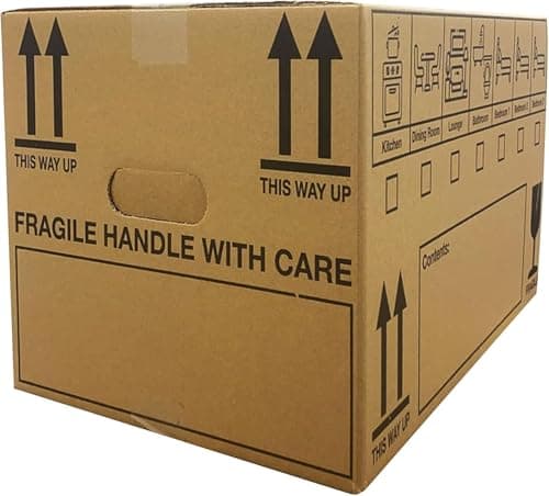 Image of 10 Strong Large Cardboard Storage Packing Moving House Boxes with Carry Handles and Room List – Ideal for Storage, Moving, and Packing Made in the UK