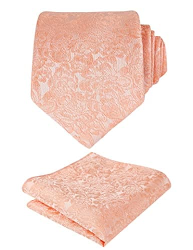 Image of Alizeal Mens 8cm Floral Necktie with Hanky Classic Fashion Business Tie and Handkerchief Set, Coral