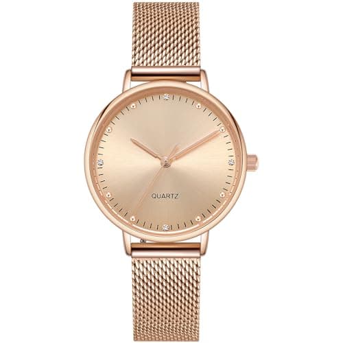 Image of NUOVO Women Watches Rose Gold Faced Watch Ladies Diamond Crystal Bezel Quartz Classic Watch Stainless Steel Bracelet Modern Women Watches for Lady Water Resistant