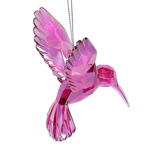 Image of Gisela Graham Iridescent Pink Acrylic Hummingbird Hanging Christmas Decoration (QTY 3)