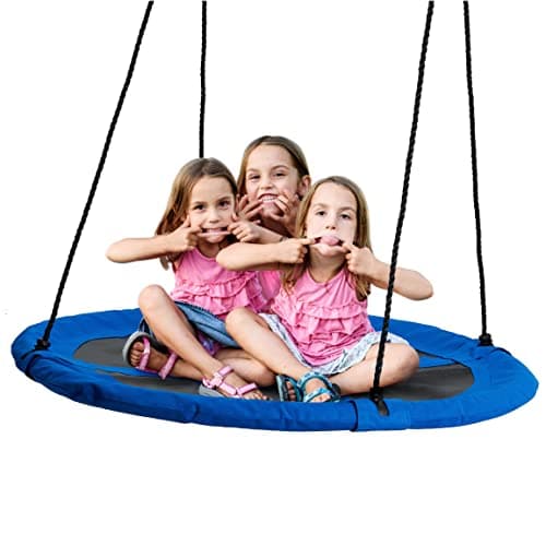 Image of Large Nest Swing Seat with Rope Hanging Kit 110cm, Heavy-Duty 180kg Capacity, Padded Outdoor Garden Saucer, Basket Hanging Tree Swing Chair for Kids and Adults