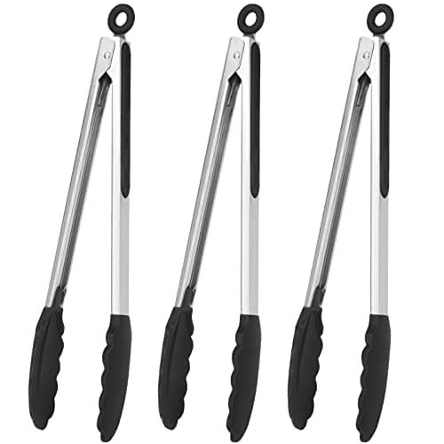 Image of ACAUTO Kitchen Tongs - Heat Resistant, Premium Stainless Steel Locking Cooking Tongs with Silicone Tips, Non-Slip Food Tongs for Cooking, Heavy Duty, Non-Stick (30 CM, 3 Pack)