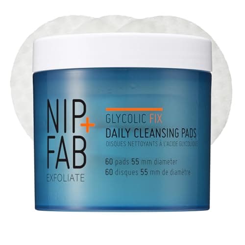Image of NIP + FAB Glycolic Fix Daily Cleansing Pads – 3% Glycolic Acid AHA Exfoliating Facial Wipes with Hyaluronic Acid for Resurfacing, Brightening & Smoothing Dull Skin, 60 Pads