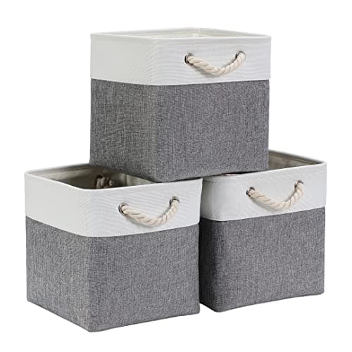 Image of Mangata Cube Storage Boxes 33x33x33cm, Fabric Storage Basket for Cupboards, Shelves, Closet, Grey White（13 x 13 inch, 3 Pack）