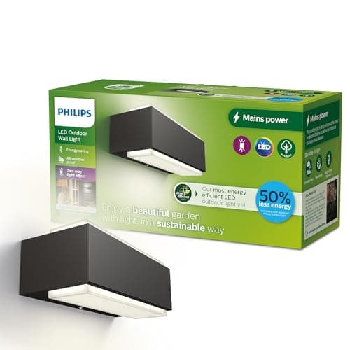 Image of Philips Lighting Stratosphere UltraEfficient Outdoor Wall Light, 3.8W 4000K Cool White Light, Antracite, IP44 Weatherproof