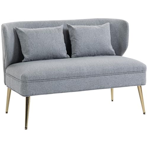 Image of HOMCOM 2 Seater Sofa, Linen-look Fabric Upholstered Small Sofa with Wing Back, Thick Seat, Metal Legs, Loveseat for Living Room, Bedroom, Home Office, Studio, 117 cm, Light Grey