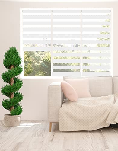Image of Zebra Blinds - Day and Night Zebra Roller Blinds for Windows,Dual Layer Light Control Fabric, Modern Striped Design, Aluminium Cassette, Easy Fit Window Shades 145cm Drop (White, 112.5cm Width)