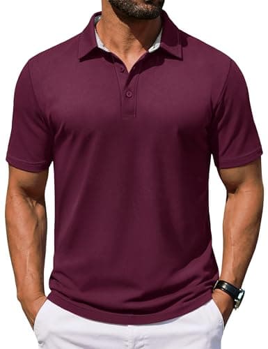 Image of TACVASEN Mens Polo Shirts Golf Short Sleeve Shirt Summer Wicking Lightweight Work Casual Top with 3 Button WineRed,XL
