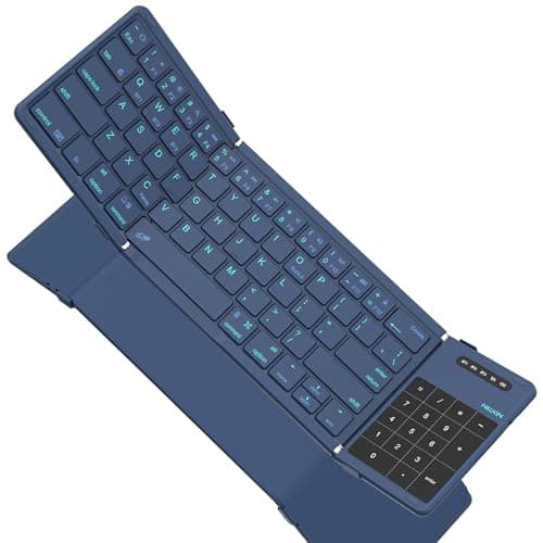Image of Nillkin Foldable Bluetooth Keyboard Folding with Touchpad & Number Pad, Portable Wireless Full Size Travel Keyboard with Trackpad for PC Laptop iPad Tablets Smartphone, Silicone Leather Cover, Blue