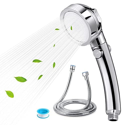 Image of AYESY Shower Head and Hose,3 Spray Modes Shower Head with a Stop Button and1.5m Hose,Universal Bathroom Water Saving Showerhead Set for Spray and Massage(Silver)