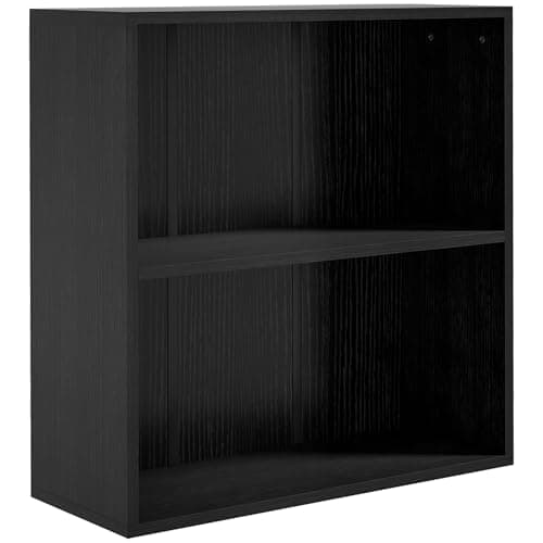 Image of HOMCOM 2 Tier Low Bookcase with Adjustable Shelf, Bookshelf, Display Storage Shelf with 2 Compartments for Home Office, Living Room, Study, Black