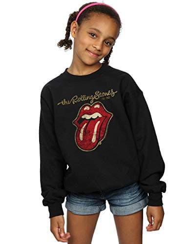 Image of Absolute Cult Rolling Stones Girls Plastered Tongue Sweatshirt Black 12-13 years