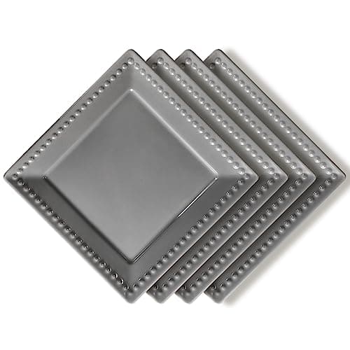 Image of Wareland Embossed Appetizer and Dessert Plates, Set of 4, 6 inch Grey Square Dinner Plates for Snack and Restaurant, Dishwasher, Microwave Safe