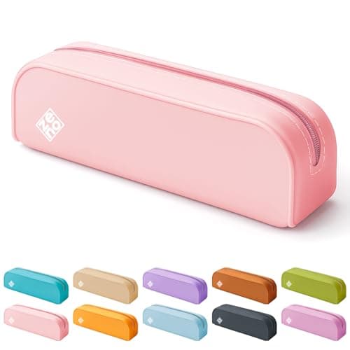 Image of ZENO Silicone Pencil Case – Aesthetic Pencil Pouch for Women & Teens – Cute Pen Case, Pink Make Up Bag, Travel Organiser, Small Stationery Pouch, School Pencil Case – Pink Sunset