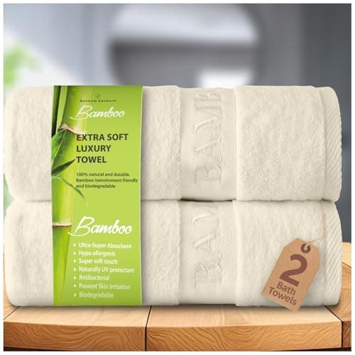 Image of GC GAVENO CAVAILIA 500 GSM Bamboo Bath Towels - Pack of 2-60% Bamboo 40% Cotton - Ultra Soft and Highly Absorbent - Quick Dry Towel Set for Bathroom, Hotel, Spa & Gym - (70 x 120 cm), Bone