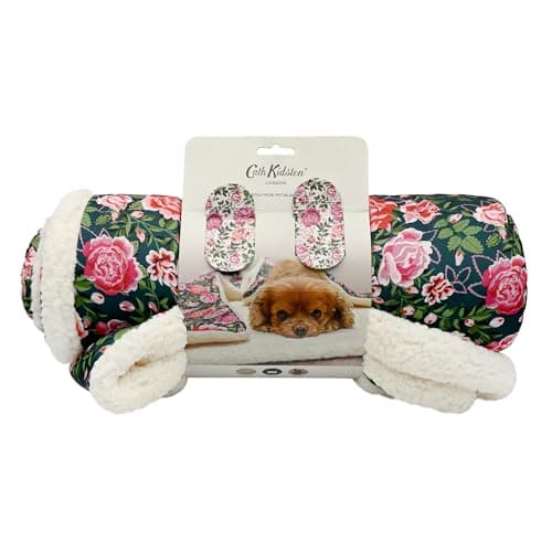 Image of Cath Kidston Washable Pet Blanket Large 120 x 100 cm, Reversible Soft Fleece Dog & Cat Blanket Throw for Sofa, Bed & Car, Furniture Protector, Dolly Rose Print