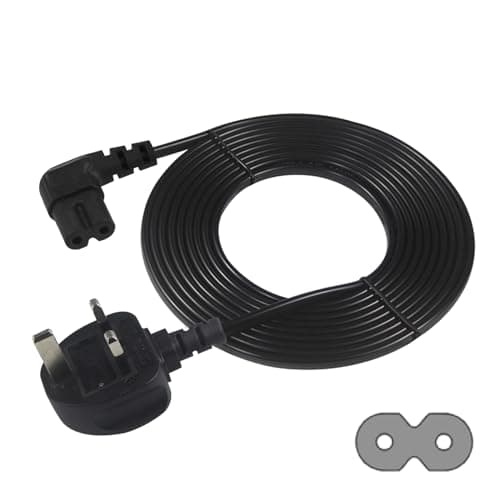 Image of TV power cable - UK 3PIN Plug to Right Angled 90 Degree IEC C7 Figure 8 UK Plug mains Power Cable - Compatible for PS5, Xbox Series X, Smart LED T, Samsung, LG, Sony TV (Black 5M)