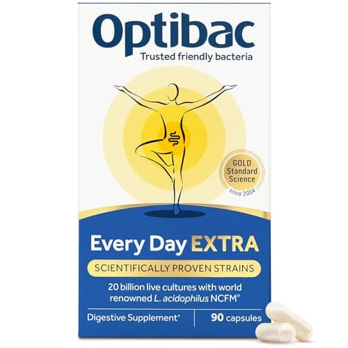 Image of Optibac Probiotics - for Every Day Extra Strength | Daily 20 Billion Live Bacteria Supplement | Lactobacillus Acidophilus NCFM Multi Strain Formula - 90 Vegan Capsules