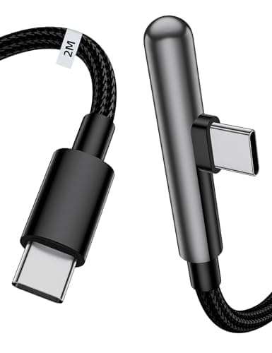 Image of 240W USB C to USB C Charger Cable 2M, Braided Right Angle PD Type C Charge Cable Fast Charging USBC Data Cord for iPhone 17 16e 15 for iPad Mac Book Pro Air for Samsung A16 A37 S26 for Pixel 9a Black