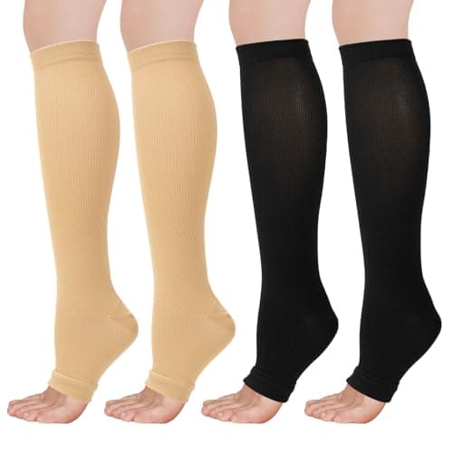 Image of Flight Compression Socks for Women & Men, 2 Pairs Toeless Compression Stockings, Supports Socks Varicose Veins Socks for Maternity Pregnancy, Flying, Running Sports, Nurse (L/XL)