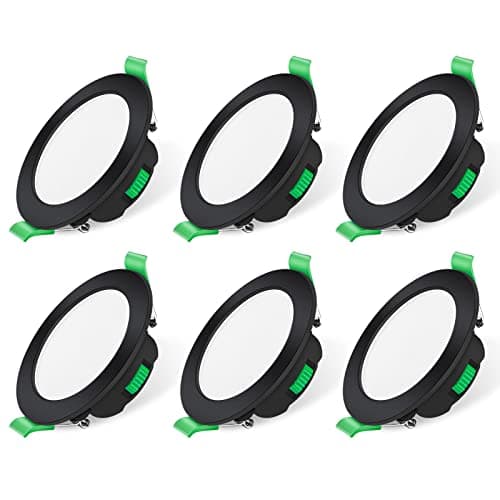 Image of ALUSSO Black LED Downlights Dimmable 7W IP44 Slim Recessed Ceiling Lights, 3CCT 3000K Warm 4000K Neutral 6500K Cool Adjustable Bathroom Spotlights, 6 Pack