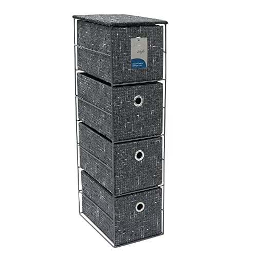 Image of JVL Shadow 4 Drawer Narrow Fabric Storage Tower, Grey