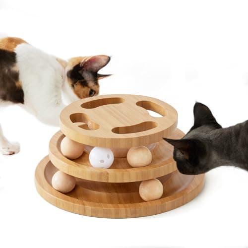 Image of ZOMISIA Cat Ball Toys for Indoor Cats, Wooden Cat Toys with Puzzle Top, 2-Layer Track, Roller Balls, Interactive Cat Ball Track with Bell for Cats Adult Kitten Exercise Mental Physical