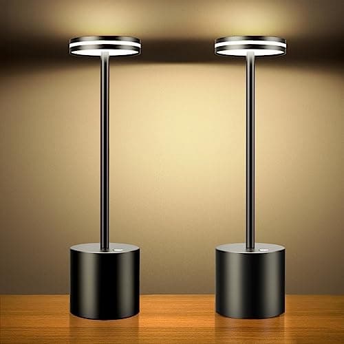 Image of Hapfish 2 Pack Rechargeable Cordless LED Table Lamp, 5000mAh Battery Operated Table Lamps, 3 Color Modes, Dimmable, USB Desk Light for Home, Dining, Indoor, Outdoor, Living Room – Black