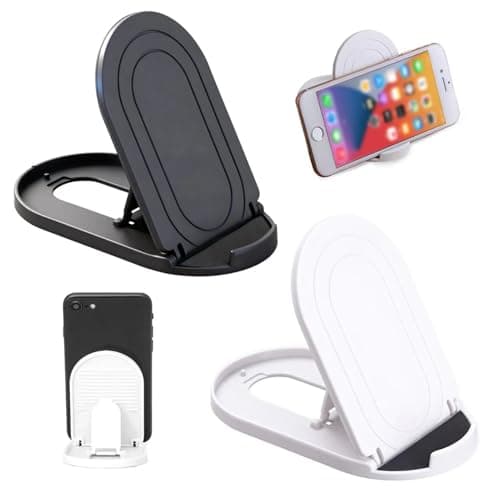 Image of ROHMERIQUE 2pcs Adjustable Foldable Cell Phone Stands for Easy Viewing and Hands-Free Use, Universal Portable Multi-Angle Mobile Phone Holder for iPhone, Samsung Galaxy, Desktop(Black& White)