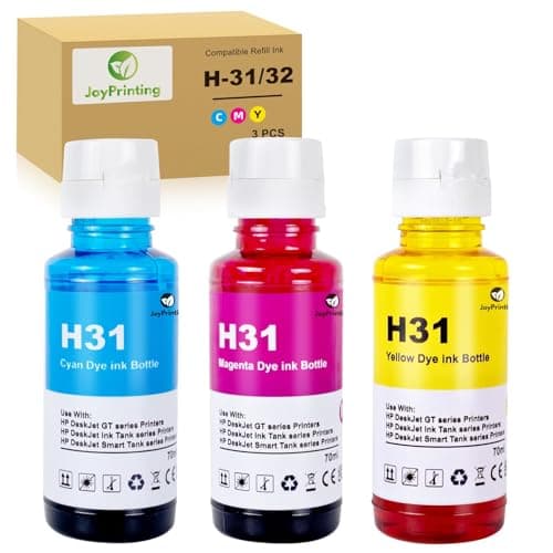 Image of JoyPrinting 31 Ink 70ml Bottle Set Compatible with HP 31 Ink Bottles for Smart Tank 502 510 513 514 517 532 533 534 536 539 617 670 675 720 725 750 755 790 795 Smart 551571 651 655 (C/M/Y, 3-PK)