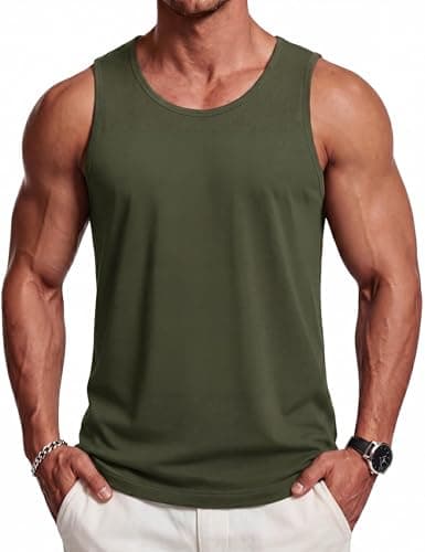 Image of TACVASEN Gym Tops for Men Lightweight Sleeveless Tshirt Sun Protection Tank Top Training Moisture Wicking Vests Green L