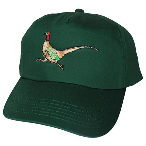 Image of TeddyT's Men's Pheasant Embroidered Cotton Baseball Cap Hat (Forest Green)