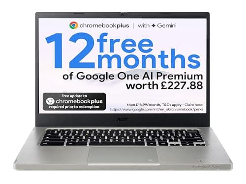 Image of acer Chromebook Vero 514 CBV514-1H - (Intel Core i3-1215U, 8GB, 128GB SSD, 14 inch Full HD Display, Google Chrome OS, Iron, 30 Percent PCR Chassis)