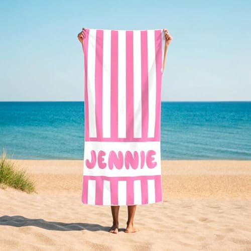 Image of CHARMMYFASHION Personalised Beach Towel for Adults,Custom Beach Towels for Men Women,Personalised BeachTowel Microfibre for Kids Lightweight Quick Dry Swimmming, Yoga (Strip Beach Towel)