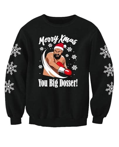 Image of Boxing Christmas Jumper Tyson Big Dosser Printed Sweatshirt (UCJTyson, UK, Alpha, XXL, Regular, Regular) Black