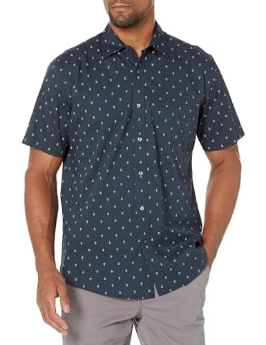 Image of Amazon Essentials Men's Regular-Fit Short-Sleeve Print Shirt, Navy White Anchor Print, XL