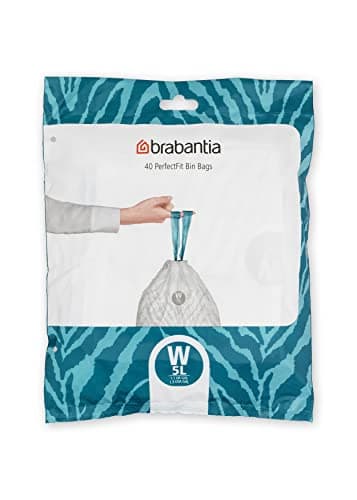 Image of Brabantia 137846 PerfectFit Bin Liners (Size W/5 Litre) Thick Plastic Trash Bags with Tie Tape Drawstring Handles (40 Bags), White
