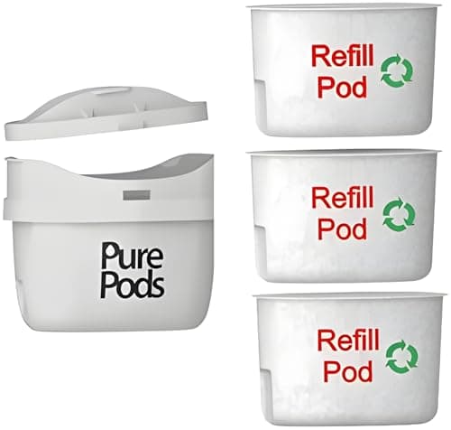 Image of PurePods Starter Kit Refillable Reusable Water Filter Cartridge & 3X Refills Compatible with Most Refillable Brita Maxtra*, Maxtra+* & Perfect Fit*Jugs