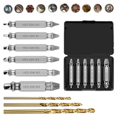 Image of 6+3 Pcs Broken Screw Extractor, HSS 4341# Rounded Screw Remover, Stripped Screw Removal Tool with 3 Pcs Twist Drill Bit Kit for Damaged Broken Stripped Screws