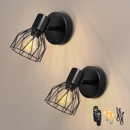 Image of Dehobo Battery Operated Wall Light, 2 Set Wireless Wall Sconces with Dimmable LED Bulbs, Type-C Rechargeable Wall Lamps with Remote Control, Cordless Sconce for Indoor Bedroom Living Room Hallway