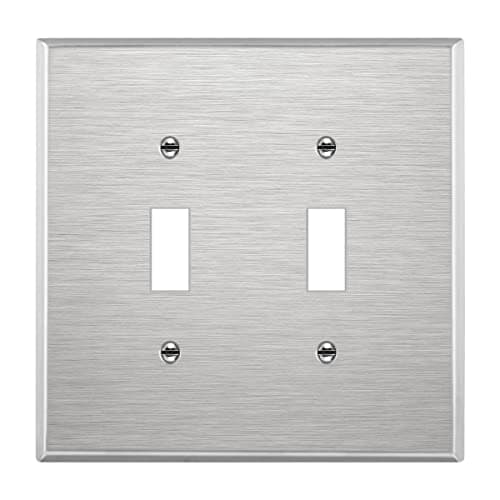 Image of ENERLITES Toggle Light Switch Metal Midway Wall Plate, Corrosion Resistant, Mid-Size 2-Gang 4.88" x 4.92", UL Listed, 7712M, 430 Stainless Steel, Silver