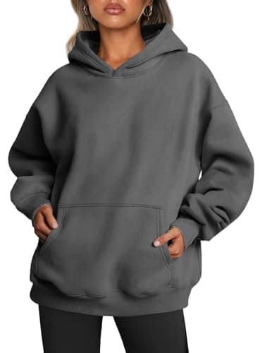 Image of Famulily Women's Cute Hoodies Long Sleeve Solid Fleece Pullover Tops Baggy Sweatshirt with Pocket Dark Grey L