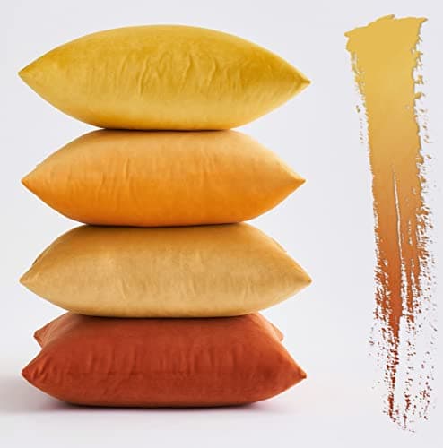 Image of MIULEE Set of 4 Velvet Cushion Covers Soft Decorative Square Throw Pillow Cover Luxury Pillowcases for Livingroom Sofa Bedroom with Invisible Zipper 45cm x 45cm,18x18 Inches Orange Series
