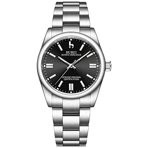 Image of BUREI Classic Watches Women Quartz Watch 36mm Stainless Steel Watch for Women Unique Date Business Wrist Watch Light Gold Dial